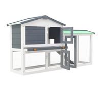 Gran conejera de madera, 145 x 45 x 84 cm, gris y blanco, resistente recinto exterior para conejos y animales pequeños, resistente a la intemperie y duradero, con protección contra salpicaduras, ideal