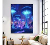 Gran cuadro Arte fantástico azul-violeta Cuadro de gran tamaño sobre lienzo, Bosque mágico, decoraciones 70 x 100 cm sin marco para sala de estar, dormitorio