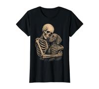 Gran danés Amante de los Perros Esqueleto Abrazo gótico Halloween Arte Camiseta gráfica económica, Mujer, Negro, XS