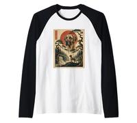 Gran danés Amante japonés Arte Vintage Retro Atardecer Perro Camiseta Manga Raglan