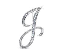 Gran Declaración Abc Pave Cristal Cursiva Escritura Monograma Letras Alfabeto Inicial J Bufanda Solapa Broche Para Mujeres Plateado