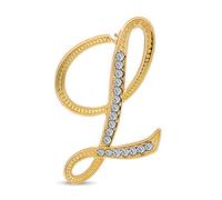 Gran Declaración Abc Pave Cristal Cursiva Escritura Monograma Letras Alfabeto Inicial L Bufanda Solapa Broche Para Mujeres Chapado En Oro Amarillo