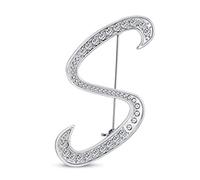 Gran Declaración Abc Pave Cristal Cursiva Escritura Monograma Letras Alfabeto Inicial S Bufanda Solapa Broche Para Mujeres Plateado