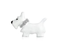 Gran Declaración Blanco Westie Scottie Terri Perro Animal Bufanda Broche Alfiler Para Mujeres Claro Cristal Collar Tono Plata Rodio Plateado 1.3 Pulgadas