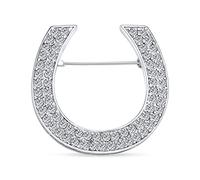 Gran Declaración De Moda Occidental Caballo Cz Pave Zirconia Cúbico Bufanda Herradura Broche Para Mujer De Latón Plateado
