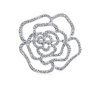 Gran Declaración De Moda Sparkling Fiesta Rosa Flor Forma De Cristal Pave Abrir Boda Broche Bufanda Alfiler Para Mujer Plata Tono Rodio Chapado En Latón