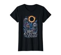 Gran Eclipse de España Pigeons Lightning Design Camiseta gráfica económica, Mujer, Negro, M