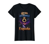 Gran Eclipse de España Solar Celestial Landscape Camiseta gráfica económica, Mujer, Negro, XS