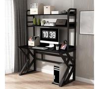 Gran escritorio con almacenamiento de Shelves y libros en casa de Office Study Writing Table for PC Laptop Gaming Wooden Desk with nization Solution for Work and Play