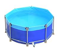 Gran estanque circular sobre el suelo, tanque de agua de lona duradera para koi y juegos, ideal para uso en jardín y granja, incluye válvula de drenaje