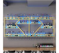 Gran estantería para vinos montada en la Pared con luz LED, estanterías metálicas flotantes con Soporte para vajas, estantería Moderna multifunción para Botellas, Kit de Bar en casa (tamaño: