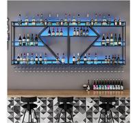 Gran estantería para vinos montada en la Pared con luz LED, estanterías metálicas flotantes con Soporte para vajas, estantería Moderna multifunción para Botellas, Kit de Bar en casa (tamaño:
