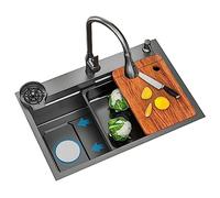 Gran fregadero de cocina de acero inoxidable con borde de corte y Washer de cristal - Left Side Single Bowl Vegetable Basin for Home - 75 x 45 x 22 cm