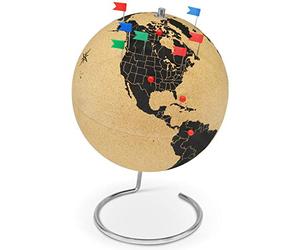 Gran globo terráqueo de corcho de 33 cm de alto con 54 chinchetas diferentes - Globo terráqueo giratorio hecho de corcho - Globo terráqueo como idea de regalo para los amantes de los viajes