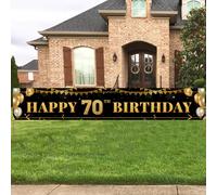 Gran Happy 70th Birthday Decoration Banner Black and Gold Happy Happy 70th Birthday Banner Signo 70th Birthday Party Decorations Suministros (9.8