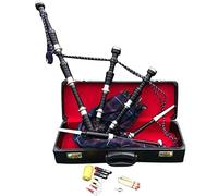 Gran Highland gaita palisandro negro acabado plata Mounts en duro caja con Tutor libro