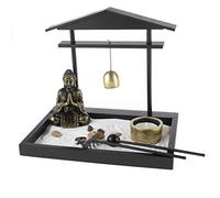 Gran jardín Zen asiático, Dominante Noir, Blanc et Doré, 28x28x10cm