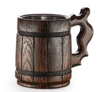 Gran Jarra de Cerveza de Madera - Roble - Confección Artesana con Materiales de Calidad - Revestida con Metal - Resistente - Robusta - Duradera