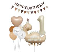 Gran juego de globos de dinosaurio, guirnalda de banderines de feliz cumpleaños, globos de helio con forma de dinosaurio y arcoíris, globos de helio con número XXL de 1 número, bonito globo de