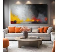 Gran Lienzo Abstracto Amarillo Fuego Misterioso Textura Pintura Óleo Cuadro de Pared Impreso, Arte Moderno y Cálido Ideal para Decoración de Espacios Amplios y Salones Sin Marco 160l x 80an cm