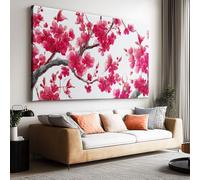 Gran Minimalismo Botánico Floral Flor de Cerezo Mural sobre Lienzo 120L x 60B cm, Póster Rosa Sin Marco Impresión Arte - Decoración de Pared Moderna Cuadros para Salón, Oficina Baño