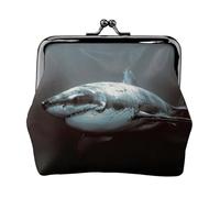 Gran monedero con estampado de tiburón blanco con cierre de beso, pequeño bolso vintage para hombres y mujeres, Black, Talla única, Bolsa para monedas