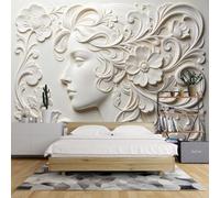 Gran Mural De Pared De 240X160 Pulgadas Relieve 3D Rostro Femenino Papel Tapiz Floral para Dormitorio Papel Tapiz De Flores En Espiral Mural Estilo Escultura De Rostro De Mujer para Sala De Estar De