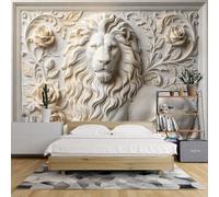 Gran Mural De Pared para Sala De Estar 200X140Cm Efecto 3D Relieve De León Papel Pintado No Tejido para Dormitorio Textura De Relieve Arte De Pared Barroco para Villa Hotel Decoración De Fondo 200