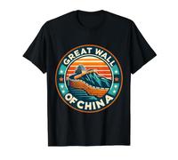 Gran Muralla de China Recuerdo Retro Puesta de Sol Vintage Sun Camiseta gráfica económica, Hombre, Negro, L