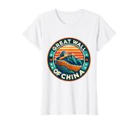 Gran Muralla de China Recuerdo Retro Puesta de Sol Vintage Sun Camiseta gráfica económica, Mujer, Blanco, L