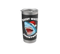 Gran Navidad Blanca Divertida Navidad con tiburones blancos Vaso térmico de acero inoxidable de doble pared