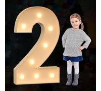 Gran número de marquesina iluminado, luces LED decorativas del alfabeto, juego de tableros de espuma precortados para decoración de fiesta, cumpleaños, vacaciones, número 2, 70 cm - 2.3 pies