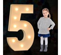 Gran número de marquesina iluminado, luces LED decorativas del alfabeto, juego de tableros de espuma precortados para decoración de fiesta, boda, cumpleaños, festividades, número 5, 70 cm - 2,3 pies