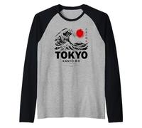 Gran Ola Arte Japonés Tokio Kanto Japón Ola Retro Camiseta Manga Raglan