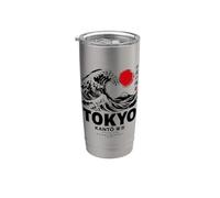Gran ola Arte Japonés Tokio Kanto Japón Ola Retro Vaso térmico de acero inoxidable de doble pared