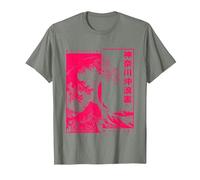 Gran Ola De Kanagawa Hokusai Ukiyo-e Japón Arte Japonesa Camiseta, Hombre, Verde Militar Jaspeado, XL
