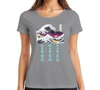 Gran ola Japón Vaporwave Retro Estética Mujer Camiseta, gris, M