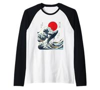 Gran Ola Kanagawa Ballena observando Arte japonés Camiseta Manga Raglan