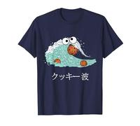 Gran Ola Monstruo Comiendo Galletas Divertidas Onda Kanji Camiseta, Hombre, Azul Marino, 6XL
