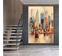 Gran Original Ciudad Abstracta Arte Pintura New York Skyline Wall Poster Prints Canvas Painting Picture for Living Room Decor 100x18 0cm/39x71inch con marco