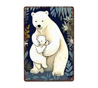 Gran Oso Blanco Y Pequeño Oso Blanco Carteles De Pared De Metal Divertida Metal Cartel Vintage Letrero De Estaño para Bar Cafetería Tienda