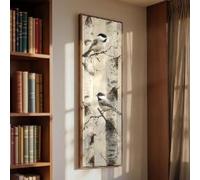 Gran panel decorativo con diseño de árbol y naturaleza - Impresión en lienzo con pájaro alto - Cuadro vertical para recibidor - Arte con ramas - Impresión de pared de lujo (20x60cm/sin marco)