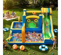 Gran paraíso acuático inflable con tobogán y piscina infantil para niños - Castillo hinchable FOOING con aspersores de agua, escalada, salto y zona de fútbol para interior y exterior en el jardín