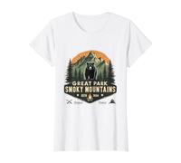 Gran Parque Montañas Humeantes Oso Aventura de Camiseta gráfica económica, Mujer, Blanco, XL