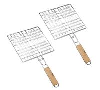 Gran Parrilla Para Barbacoa Portátil Plegable Acero Inoxidable Cesto Pescado Parrilla Antiadherente BBQ Net Barbecue Con Mango De Madera Extraíble Para Barbacoas Interiores y Exteriores 2 PCS