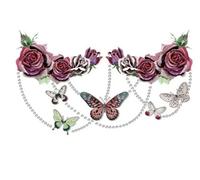 Gran pecho cintura hombro espalda impermeable tatuaje pegatina encaje azul mariposa falso tatuaje debajo del pecho arte corporal for mujer(014)