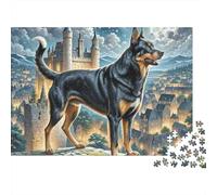 Gran Perro Pastor Negro Puzzle de 1000 Piezas Papel para Adultos Vista Nocturna del Castillo Puzzle para Toda la Familia Relajación Decoración Regalo 38x26cm/1000pcs