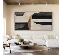 Gran pintura abstracta en beige y negro, lienzo wabi-sabi, arte de pared para dormitorio, oficina o sala de estar contemporánea, 100 x 200 cm (39 x 79 pulgadas) con marco dorado.