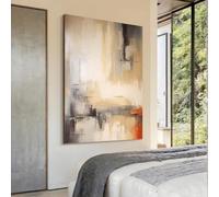 Gran pintura al óleo abstracta Wabi-Sabi sobre tela, mural en tonos neutros de albaricoque, gris y naranja, decoración de pared original para sala de estar (80x125cm (32x49in))