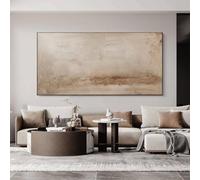 Gran pintura al óleo texturizada beige - Mural de pared con textura abstracta Wabi Sabi, ideal para salas de estar y dormitorios (70 x 140 cm, marco negro)
